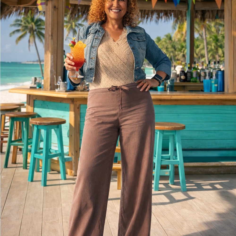 Casual Tan Wide-Leg Pants